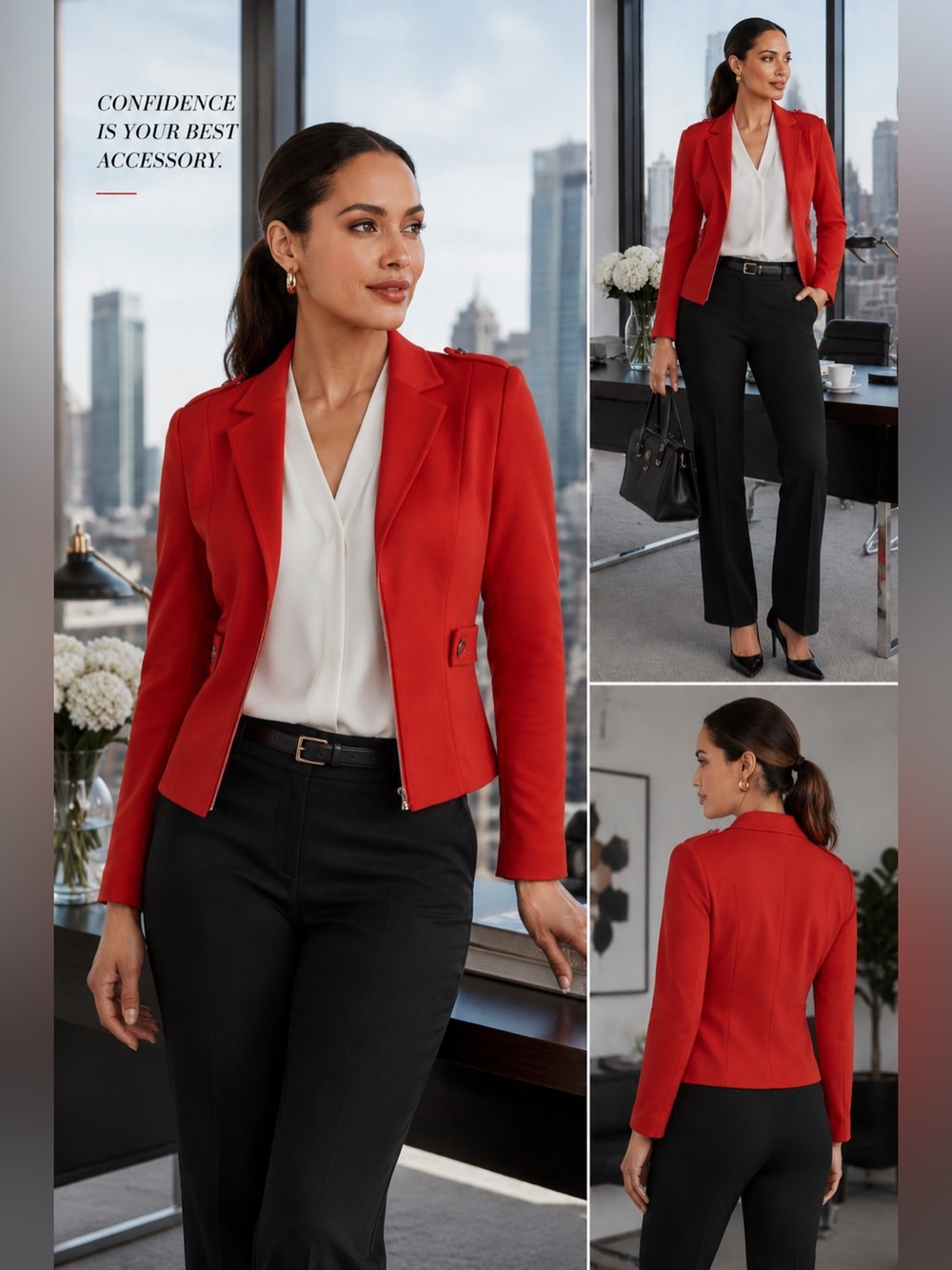 NY & Co. Red Ponte Knit Super Flex Stretch Zip Front Blazer XL